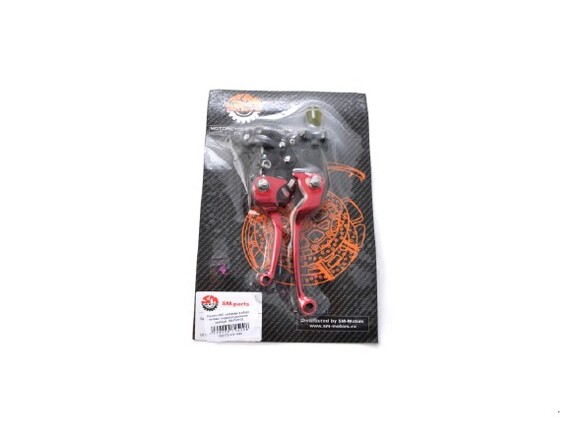 Рычаги CNC складные в сборе питбайк (тормоз+сцепление) красные  SM-PARTS pitbikemarket.ru