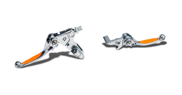 Рычаг сцепления + тормоза складные универсальные c силиконовыми накладками хром/оранжевые pitbikemarket.ru