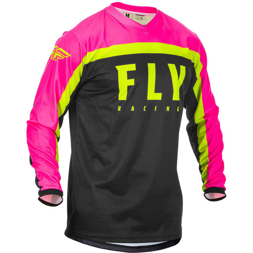Футболка для мотокросса FLY RACING F-16 розовая/чёрная/Hi-Vis жёлтая (2020)   M pitbikemarket.ru