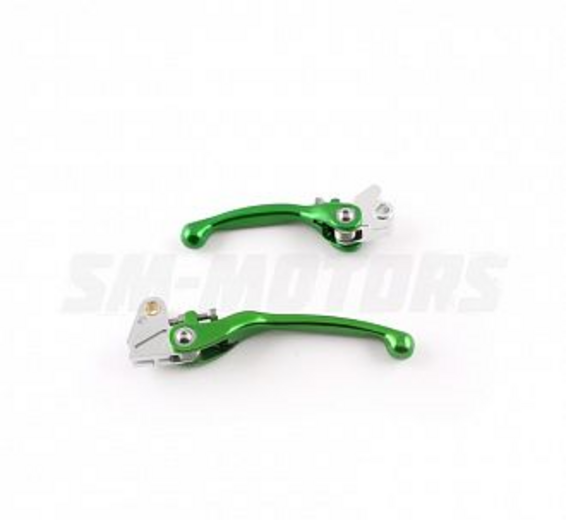 Комплект откидных рычагов сцепления и тормоза CNC Kawasaki KXF250/450 04-12 SM-PARTS зеленый pitbikemarket.ru