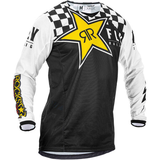 Футболка для мотокросса FLY RACING KINETIC ROCKSTAR черная/белая/жёлтая (2020)   M pitbikemarket.ru