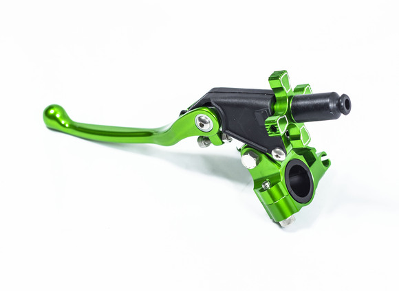 Рычаг сцепления CNC с кронштейном складной регулируемый  SM-PARTS зеленый pitbikemarket.ru